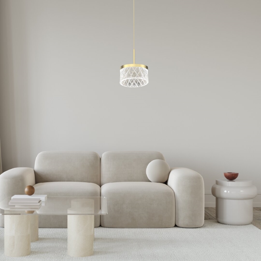 LED ljuskrona med textilsladd ELEGANCE LED/9W/230V diameter 15 cm guld