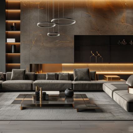 LED ljuskrona med textilsladd GRAVITY LED/108W/230V svart