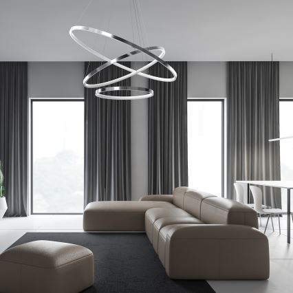 LED ljuskrona med textilsladd HOOP LED/93W/230V diameter 80 cm 4000K skinande krom