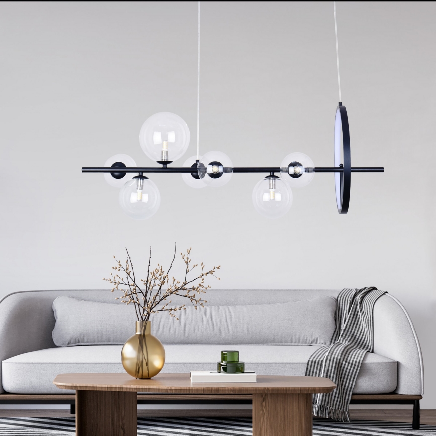 LED ljuskrona med textilsladd HYBRID LED/15W/230V + 7xG9/6W 4000K svart