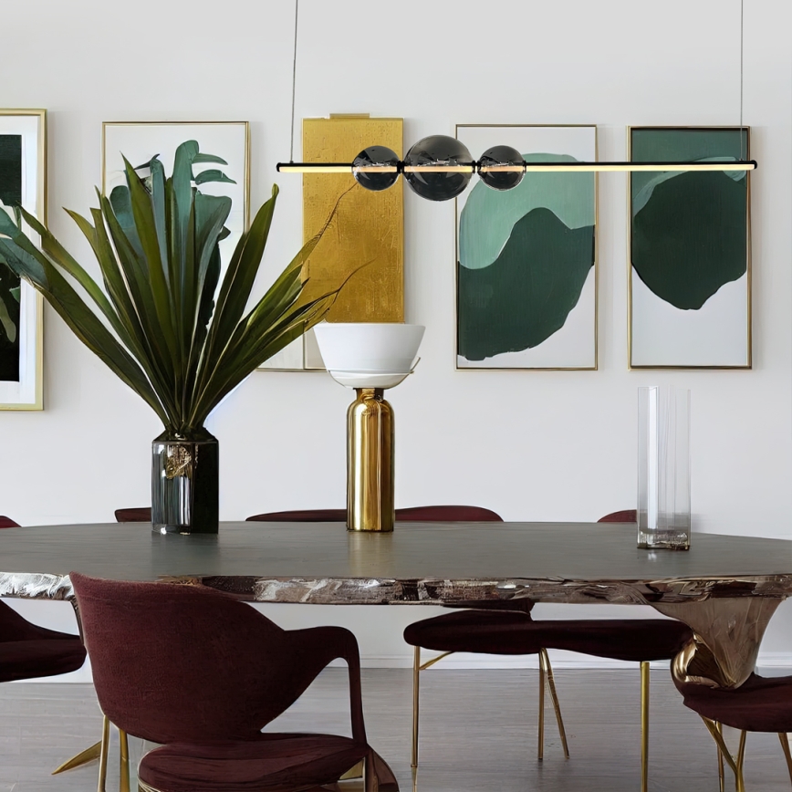 LED ljuskrona med textilsladd KUGEL LED/30W/230V svart