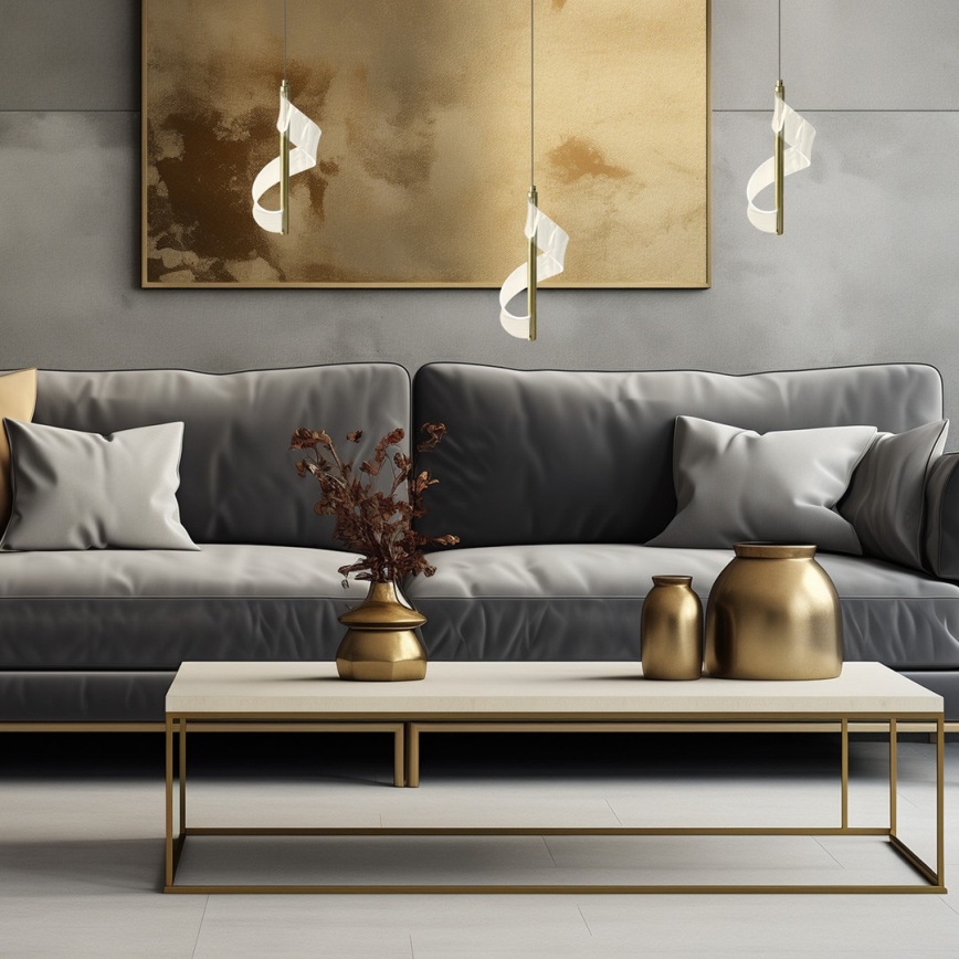 LED ljuskrona med textilsladd LARGO LED/10W/230V guld