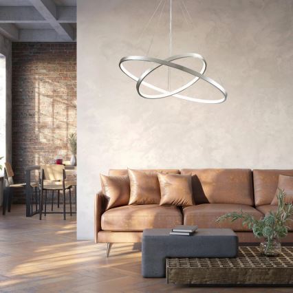 LED ljuskrona med textilsladd LEA LED/35W/230V 4000K diameter 60 cm matt krom