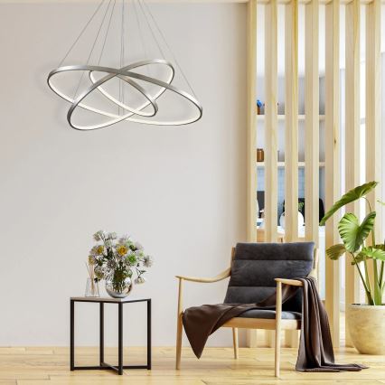 LED ljuskrona med textilsladd LEA LED/60W/230V 4000K diameter 80 cm matt krom