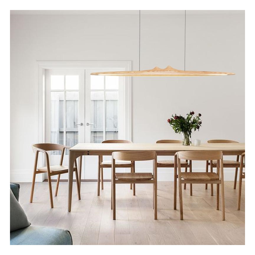 LED ljuskrona med textilsladd LED/22W/230V 4000K 120 cm ask/massivt trä