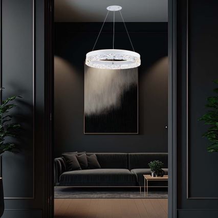 LED ljuskrona med textilsladd LED/25W/230V 3000K diameter 50 cm vit