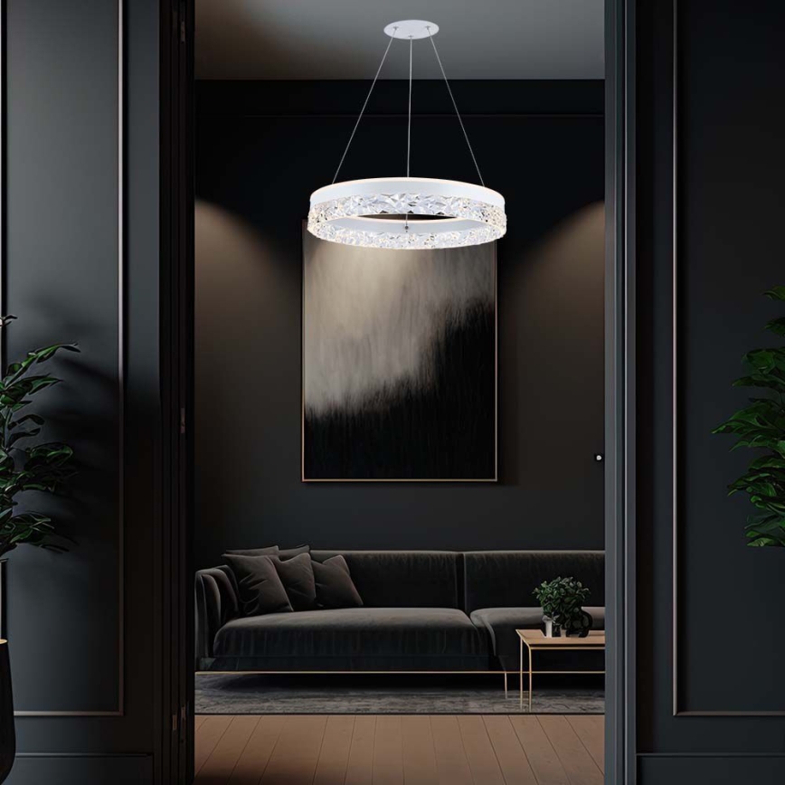 LED ljuskrona med textilsladd LED/25W/230V 3000K diameter 50 cm vit