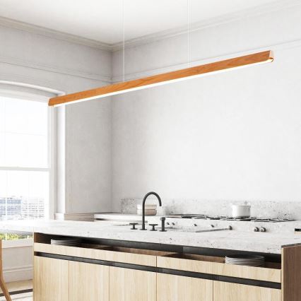 LED ljuskrona med textilsladd LED/26W/230V 4000K 150 cm bok/massivt trä