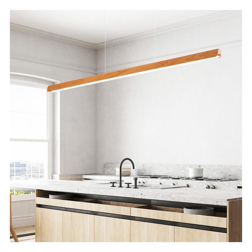 LED ljuskrona med textilsladd LED/26W/230V 4000K 150 cm bok/massivt trä