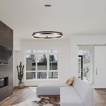 LED ljuskrona med textilsladd LED/30W/230V 3000K diameter 62 cm brun