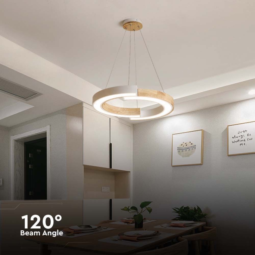 LED ljuskrona med textilsladd LED/32W/230V 3000K vit/trä