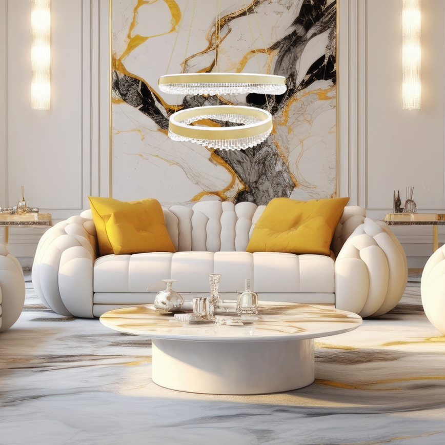 LED ljuskrona med textilsladd LED/85W/230V diameter 60 cm guld