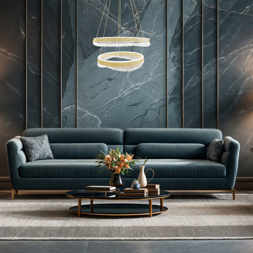 LED ljuskrona med textilsladd LED/85W/230V diameter 60 cm guld