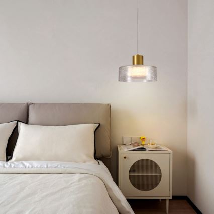 LED ljuskrona med textilsladd LED/8W/230V 3000K guld/genomskinlig pr. 20 cm