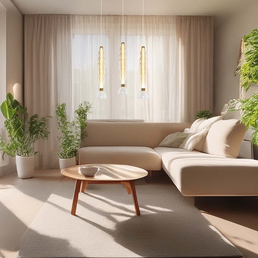 LED ljuskrona med textilsladd LUCCO LED/18W/230V diameter 15 cm guld