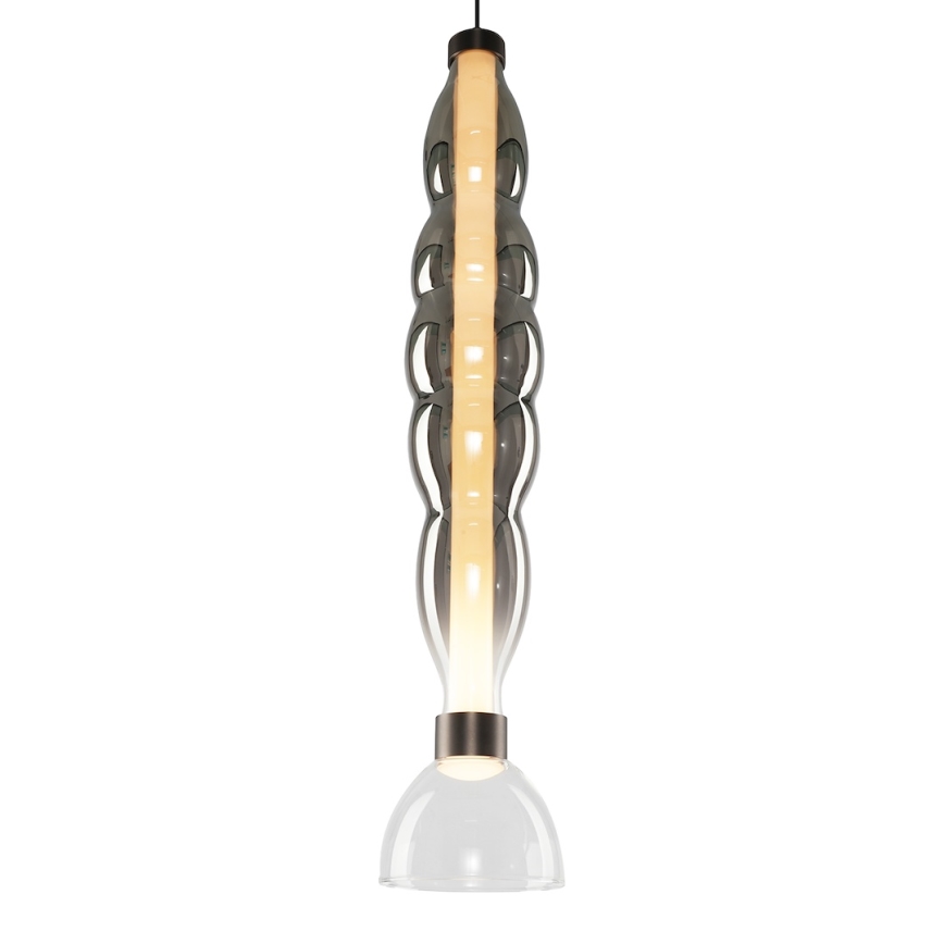 LED ljuskrona med textilsladd LUCCO LED/18W/230V diameter 15 cm rökig