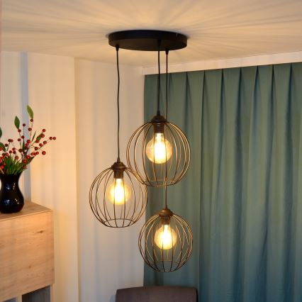 LED ljuskrona med textilsladd MERCURE 3xE27/15W/230V ø 50 cm svart