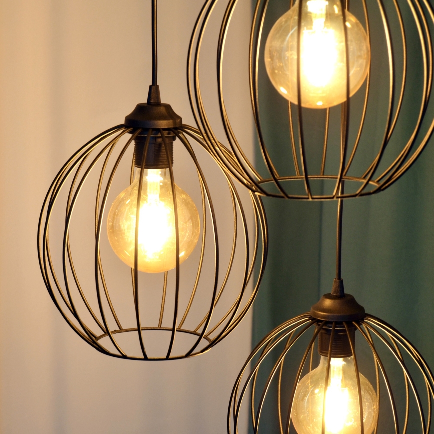 LED ljuskrona med textilsladd MERCURE 3xE27/15W/230V ø 50 cm svart