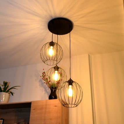 LED ljuskrona med textilsladd MERCURE 3xE27/15W/230V ø 50 cm svart