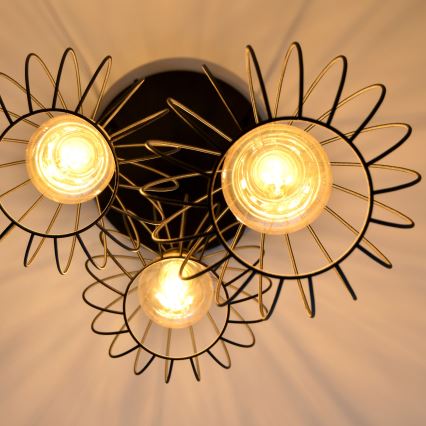 LED ljuskrona med textilsladd MERCURE 3xE27/15W/230V ø 50 cm svart