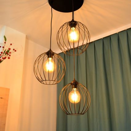 LED ljuskrona med textilsladd MERCURE 3xE27/15W/230V ø 50 cm svart