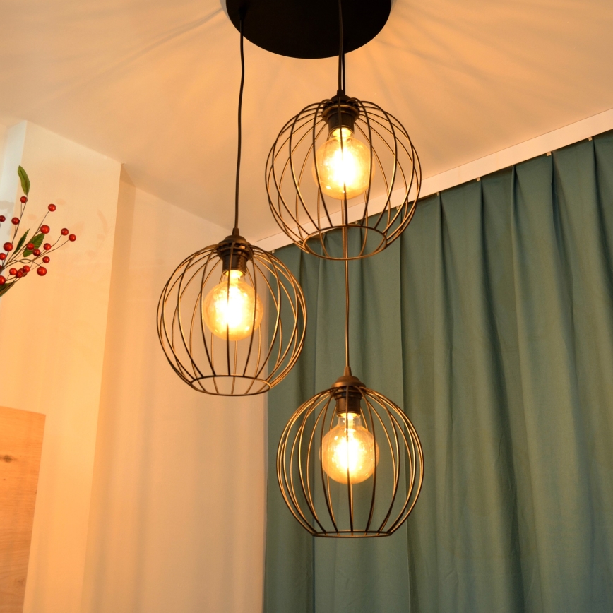 LED ljuskrona med textilsladd MERCURE 3xE27/15W/230V ø 50 cm svart