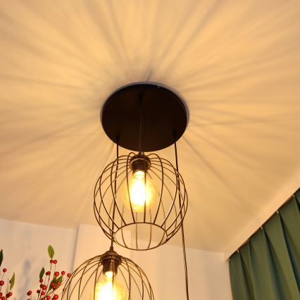 LED ljuskrona med textilsladd MERCURE 3xE27/15W/230V ø 50 cm svart