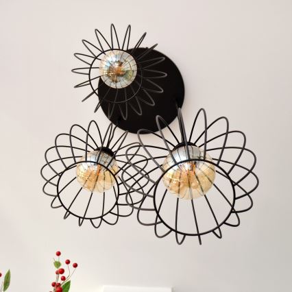 LED ljuskrona med textilsladd MERCURE 3xE27/15W/230V ø 50 cm svart