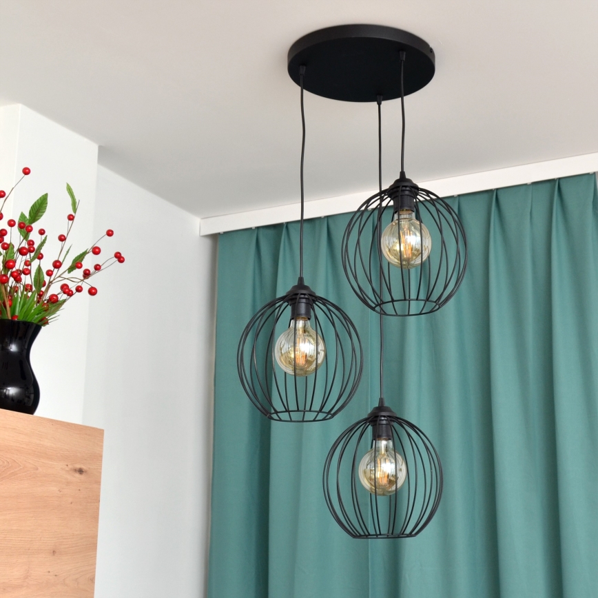 LED ljuskrona med textilsladd MERCURE 3xE27/15W/230V ø 50 cm svart