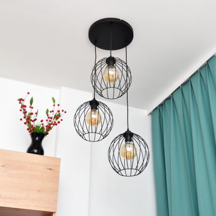 LED ljuskrona med textilsladd MERCURE 3xE27/15W/230V ø 50 cm svart