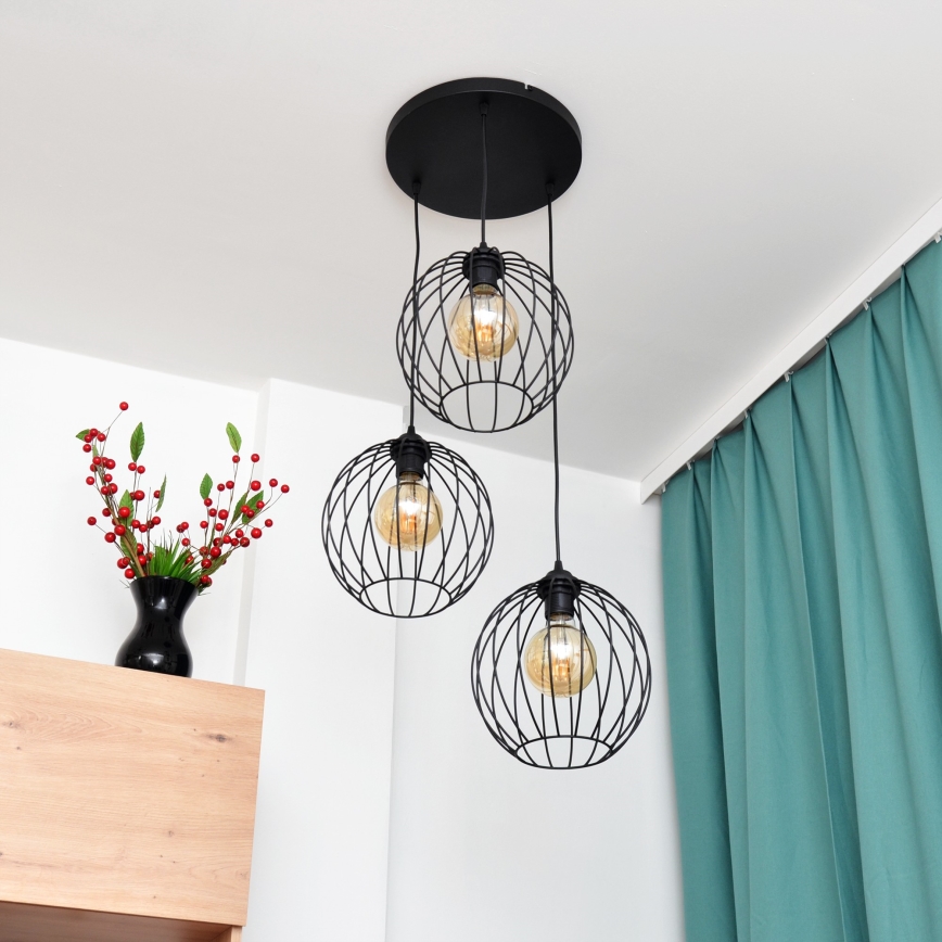 LED ljuskrona med textilsladd MERCURE 3xE27/15W/230V ø 50 cm svart