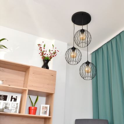 LED ljuskrona med textilsladd MERCURE 3xE27/15W/230V ø 50 cm svart