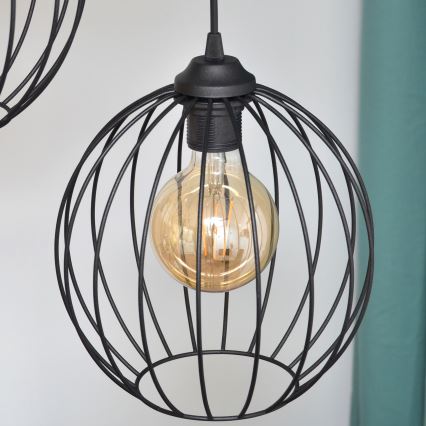 LED ljuskrona med textilsladd MERCURE 3xE27/15W/230V ø 50 cm svart