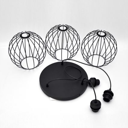 LED ljuskrona med textilsladd MERCURE 3xE27/15W/230V ø 50 cm svart