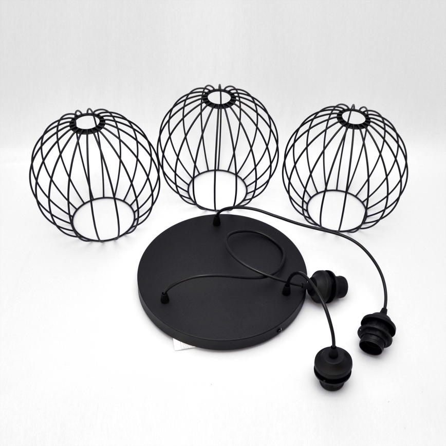 LED ljuskrona med textilsladd MERCURE 3xE27/15W/230V ø 50 cm svart