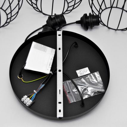 LED ljuskrona med textilsladd MERCURE 3xE27/15W/230V ø 50 cm svart