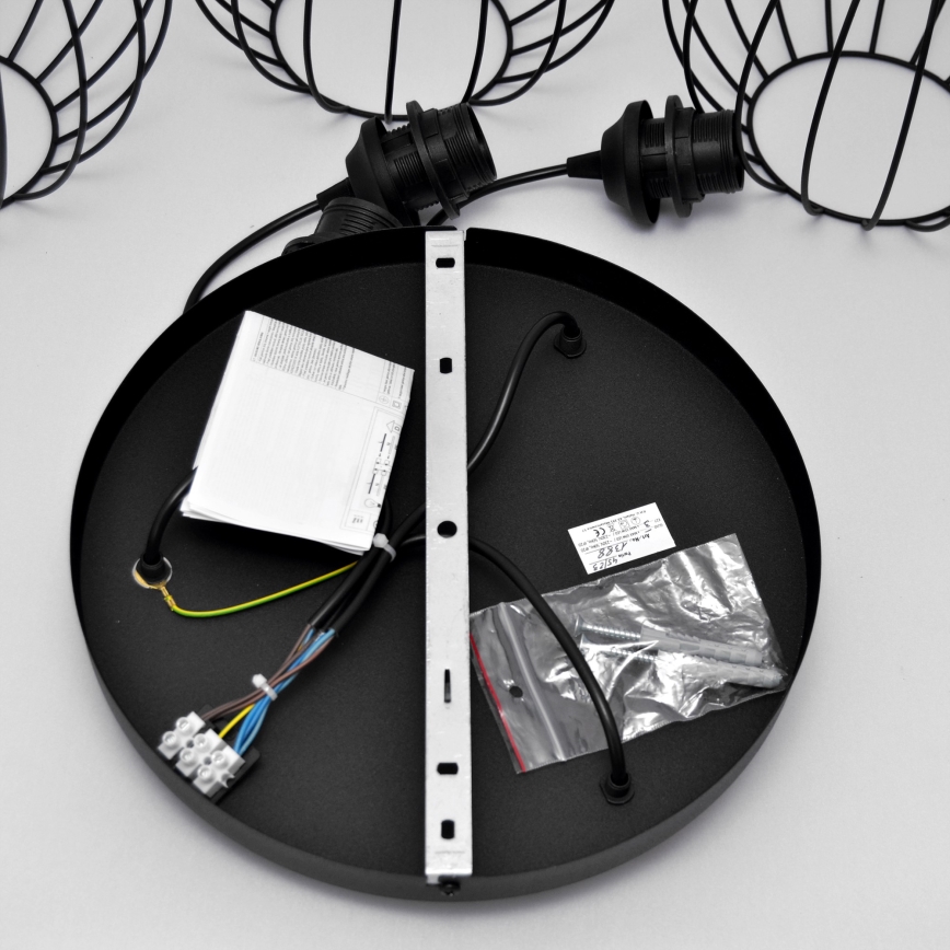 LED ljuskrona med textilsladd MERCURE 3xE27/15W/230V ø 50 cm svart