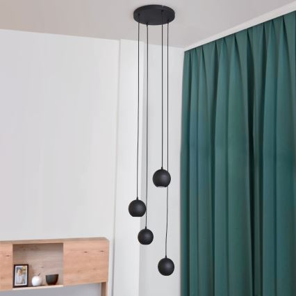 LED ljuskrona med textilsladd MIDWAY 4xGU10/4,8W/230V svart