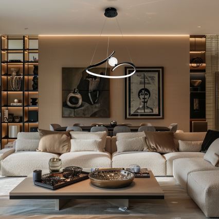 LED ljuskrona med textilsladd PERLA LED/34W/230V svart