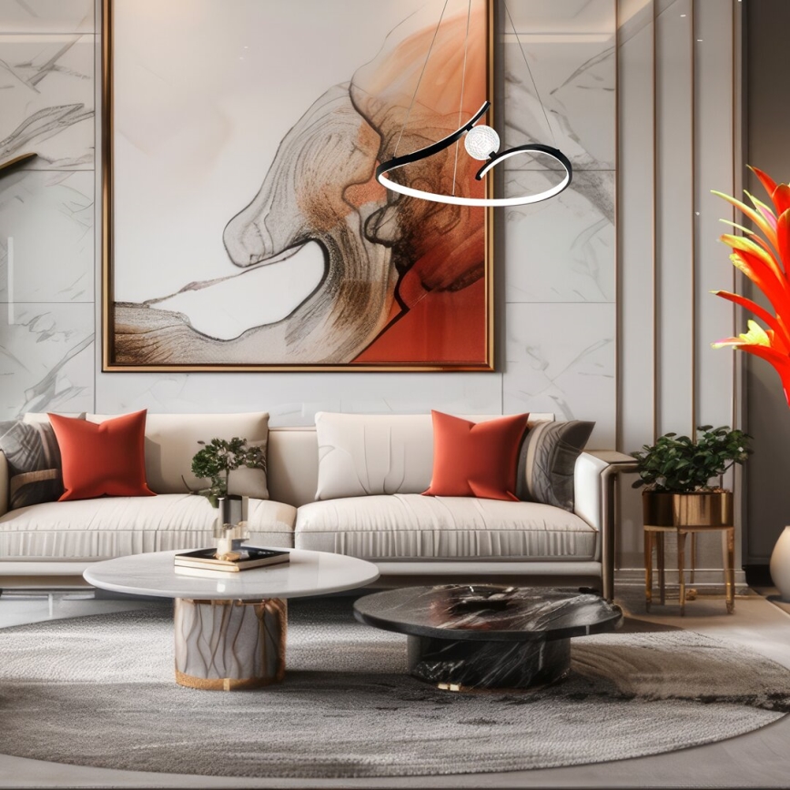 LED ljuskrona med textilsladd PERLA LED/34W/230V svart