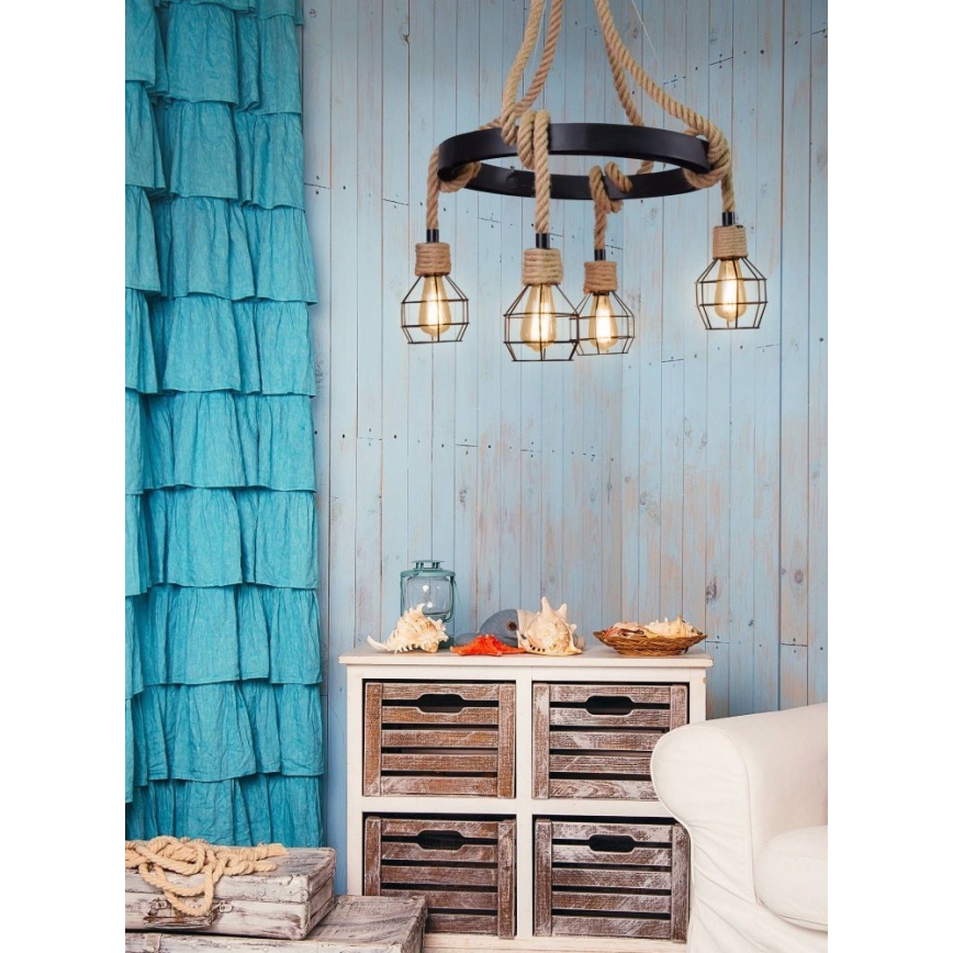 LED ljuskrona med textilsladd ROPE ALEGRA 4xE27/10W/230V