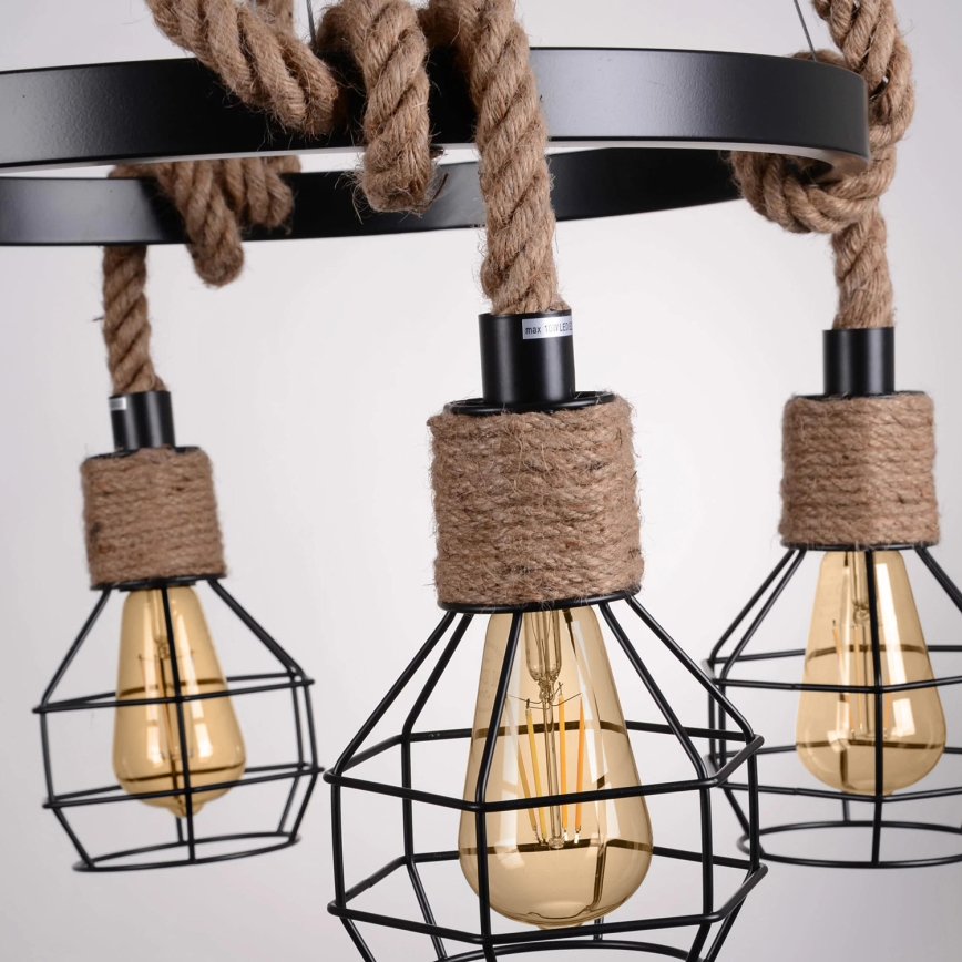 LED ljuskrona med textilsladd ROPE ALEGRA 4xE27/10W/230V