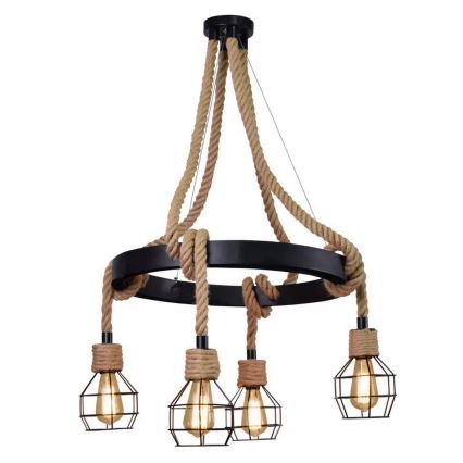 LED ljuskrona med textilsladd ROPE ALEGRA 4xE27/10W/230V