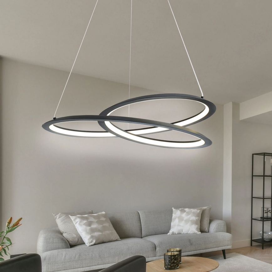 LED ljuskrona med textilsladd TANGO LED/44W/230V 4000K diameter 60 cm svart