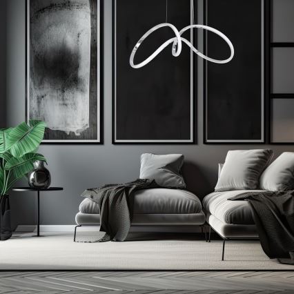 LED ljuskrona med textilsladd TESORO LED/48W/230V skinande krom