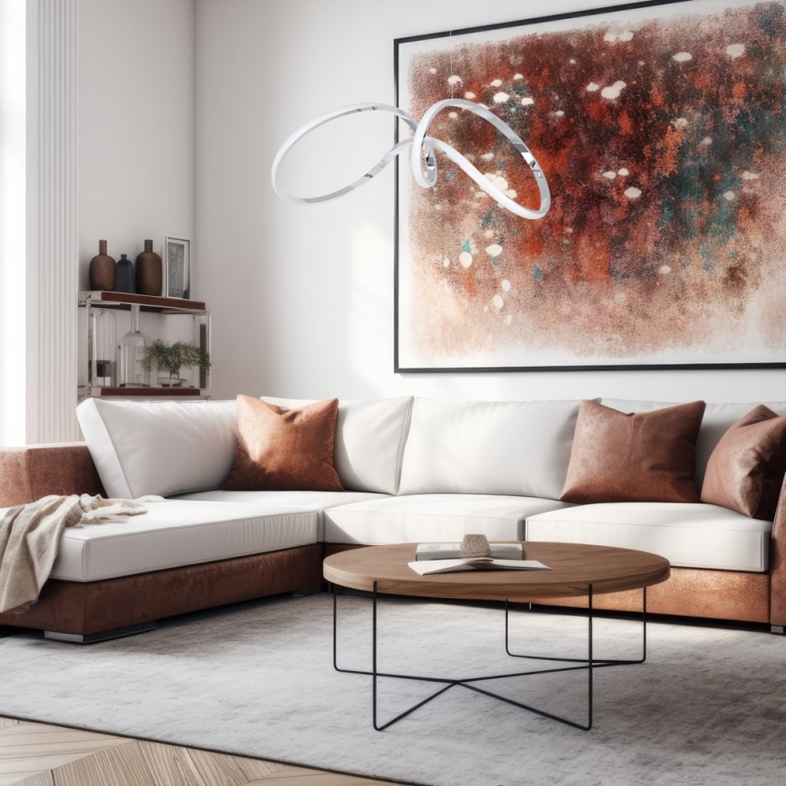 LED ljuskrona med textilsladd TESORO LED/48W/230V skinande krom