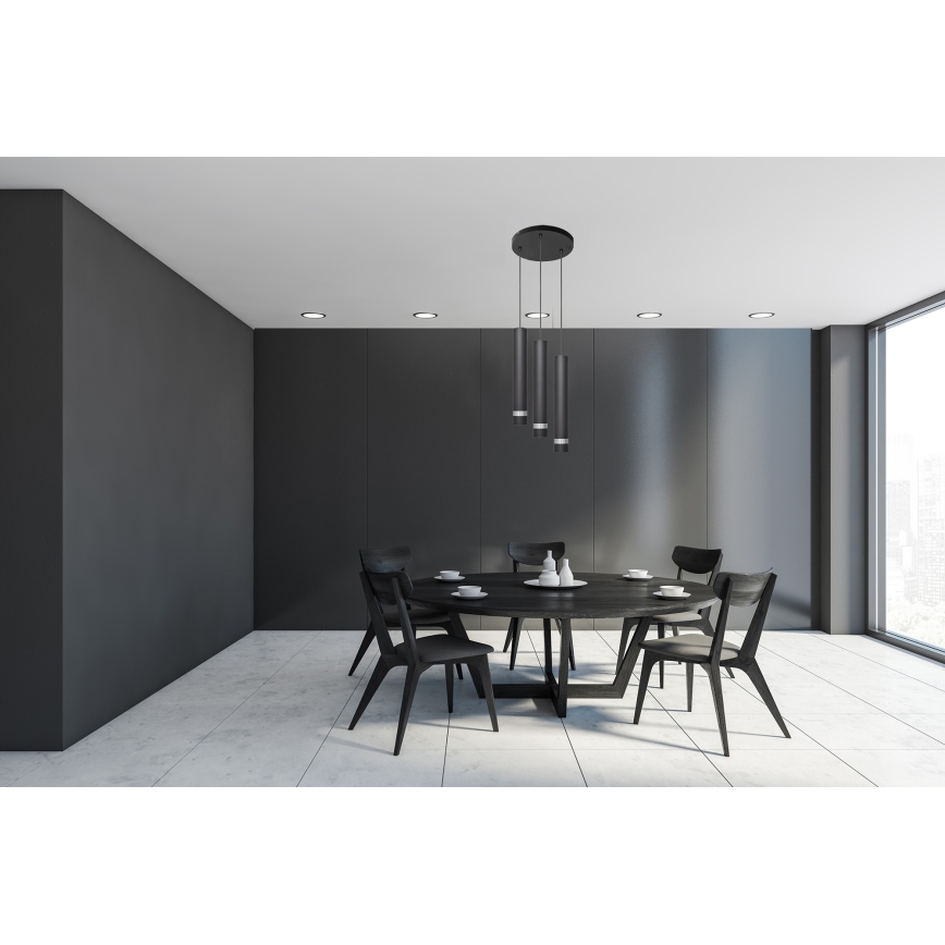 LED ljuskrona med textilsladd TUBA 3xGU10/4,8W/230V svart/skinande krom