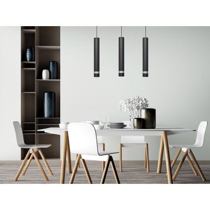 LED ljuskrona med textilsladd TUBA 3xGU10/4,8W/230V svart/skinande krom