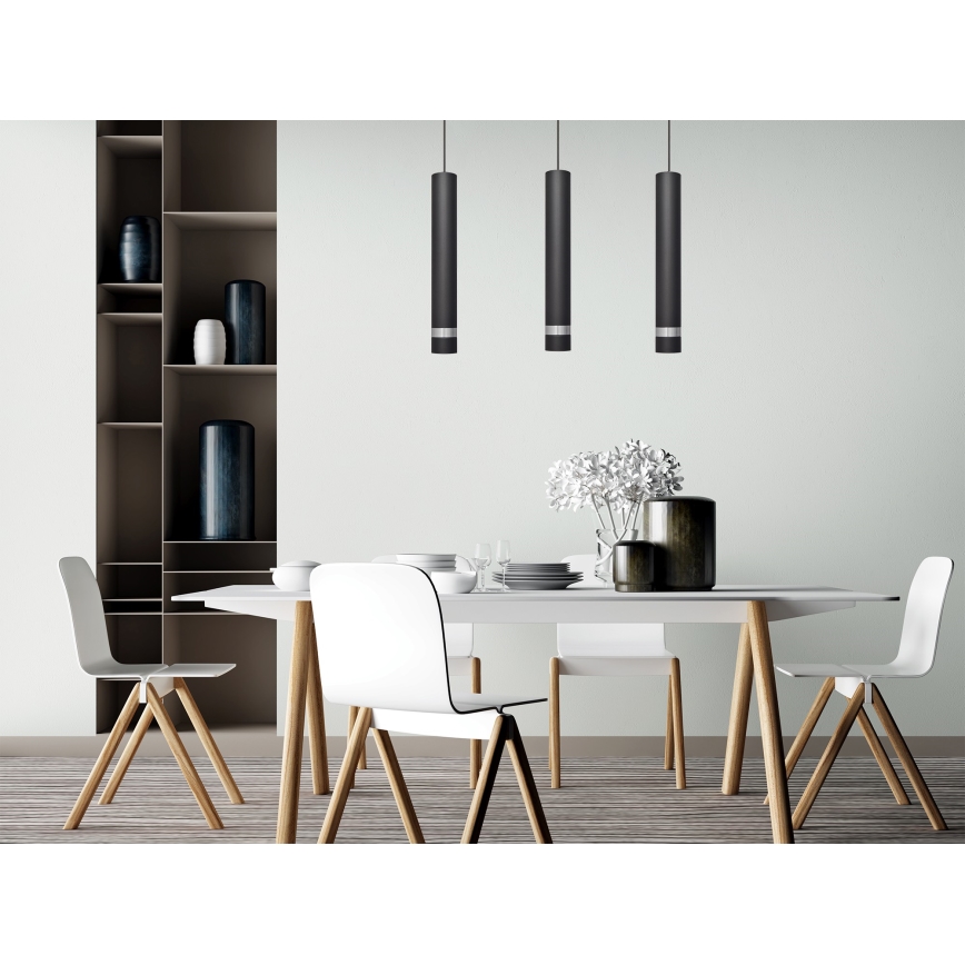 LED ljuskrona med textilsladd TUBA 3xGU10/4,8W/230V svart/skinande krom