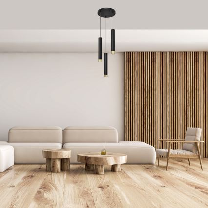 LED Ljuskrona med textilsladd TUBA 3xGU10/6,5W/230V svart/gyllene